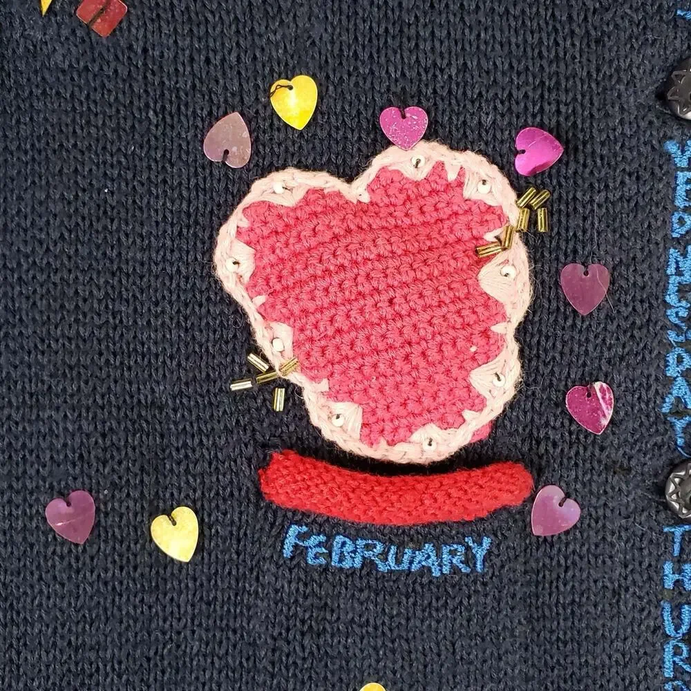 Vtg Northern Isles Cardigan Sweater Blue Embroidered Teacher Calendar Medium